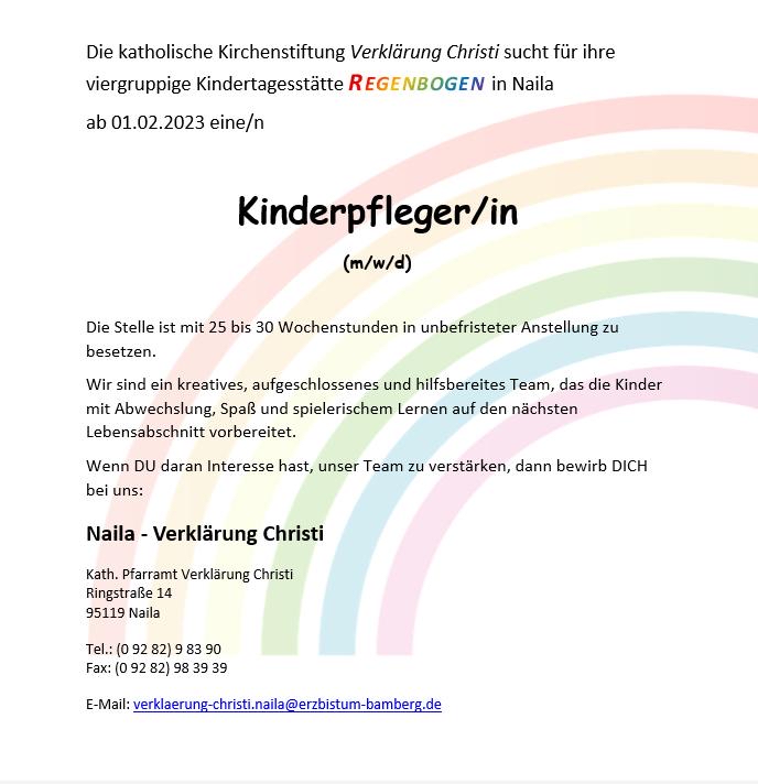 Stellenausschreibung KiTa Naila