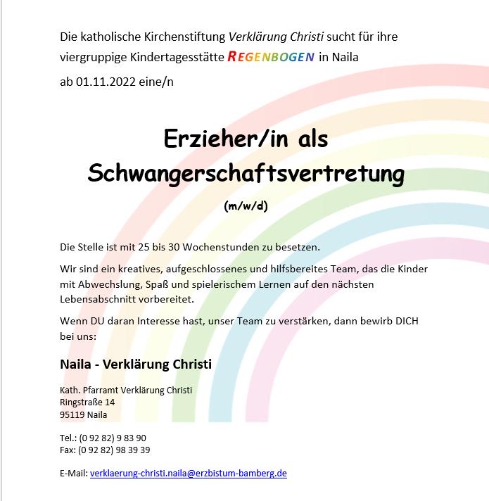 Stellenausschreibung KiTa Naila